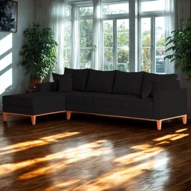 Imagem de Sofá 4 Lugares Beny Com Chaise Esquerdo Corino Preto