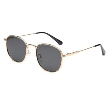 Imagem de HCPIHF Óculos de sol redondos retrô com armação de metal UV400, lentes transparentes, estilo oceano, estilo punk (dourado e preto)