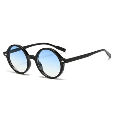 Imagem de VFDHN Óculos de sol redondos retrô femininos, moda leopardo, azul, degradê, uv400, masculino, punk (preto, azul, amarelo)