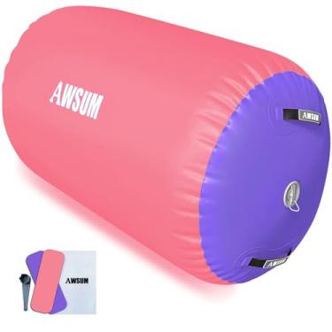 Imagem de AWSUM 1,2 m C x 0,8 m de diâmetro de cilindro de ar de ginástica Tapete inflável de mola traseira para tapete octógono equipamento de ginástica, sem bomba elétrica rosa/roxo