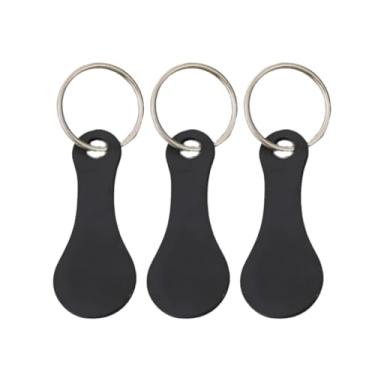 Imagem de Luwecf Chaveiro com 3 Peças para Carrinho de Compras, Chaveiro para Carrinho de Supermercado, Gancho para Chave, Chave de aço Inoxidável, Fichas para Carrinh, Preto