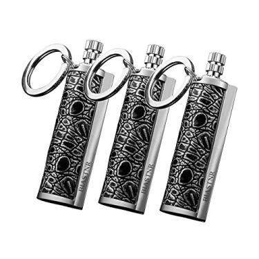 Imagem de BIASTNR Acionador de fogo permanente fósforo fósforo - pacote com 3, chaveiro isqueiro imortal, isqueiro recarregável a querosene, impermeável, equipamento de sobrevivência de emergência, preto