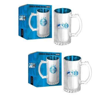 Imagem de Kit 2 Caneca Vidro Reforçado Metalic 480Ml Cerveja Grêmio
