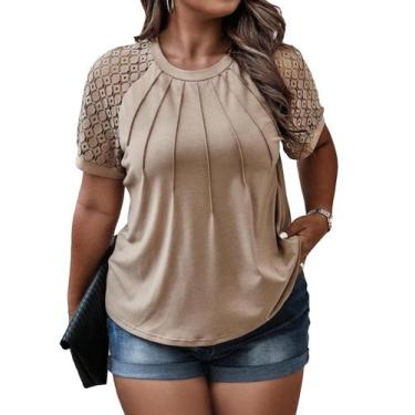 Imagem de Camiseta feminina SOLY HUX plus size de renda contrastante 4GG cáqui
