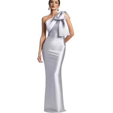 Imagem de Vestido de dama de honra Mkojaa One Shoulder Satin Mermaid Silver