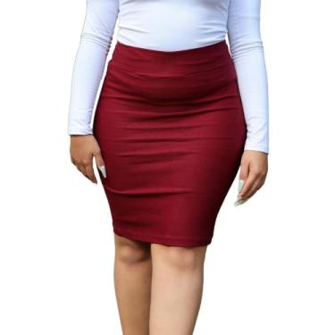 Imagem de Saia Lápis Mídy Basica Elegante Tecido Bengaline Plus Size - Vinho Mar