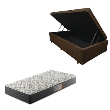 Imagem de Cama Box Baú Blindada com Colchão de Espuma D33 17cm (SUEDE MARROM, Solteiro)
