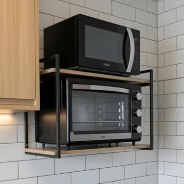 Imagem de Prateleira Metal Industrial Suporte Para Microondas 70x40cm (M. Amêndoa/S. Preto)