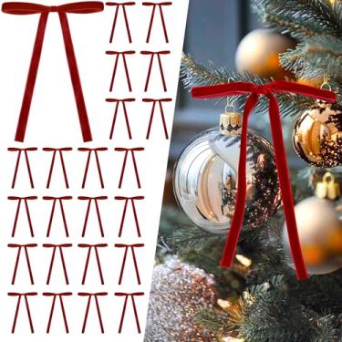 Imagem de Curvier 25 peças de laços de árvore de Natal de veludo vintage laços de fita pré-amarrados para decoração de guirlanda de porta, presente, escada, 12 x 18 cm, 9,5 cm de largura, vermelho