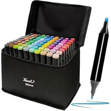 Imagem de Kit Canetinhas 80 Cores Ponta Dupla Profissional Estojo Organizador - Pontas Duplas para Desenho, Caligrafia, Manga, Artista e Estudante - Cores Vibrantes Duradouras - Perfeito para Adultos e Crianças