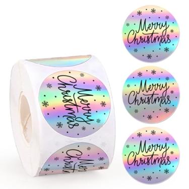 Imagem de Whaline Adesivos de Feliz Natal com selo a laser em rolo adesivos holográficos de floco de neve à prova d'água adesivos autoadesivos para decoração de diário de envelope de Natal, 500 peças