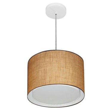 Imagem de Lustre Pendente Cilíndrico Duplo Vivare Md-4285 Cúpula Em Tecido 35x30cm - Bivolt Palha 127/220v