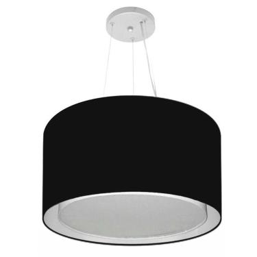 Imagem de Lustre Pendente Cilíndrico Duplo Vivare Md-4299 Cúpula Em Tecido 45x30cm - Bivolt Preto 127/220v