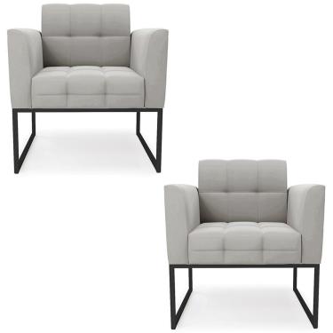 Imagem de Poltrona Base Industrial Preto Kit 2 Ana Veludo Cinza - Ibiza