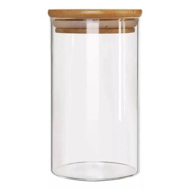 Imagem de Pote De Vidro Hermético Redondo Com Tampa Bambu - 1100Ml