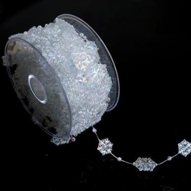 Imagem de Xiufortion Linha de pesca com contas de floco de neve com contas de floco de neve, decoração de contas de pérola armazenadas com padrão de carretel transparente e floco de neve, para artesanato faça