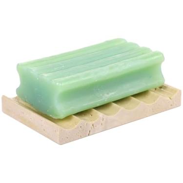 Imagem de Bandeja de sabão de mármore natural com função de autodrenagem, elegante prato de pedra retangular para chuveiro e banheiro, suporte multiuso