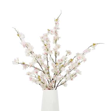 Imagem de BUZFOWU Flores de cerejeira de seda artificial (4 peças, 107 cm), ramos de toque real para casa, jardim, casamento, decoração de festa e festival, arranjos de flores DIY, rosa claro