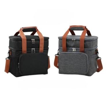 Imagem de Bolsa Térmica De Duas Camadas De Grande Capacidade Adequada Para Piquenique (Kit 2 Preto E Cinza)