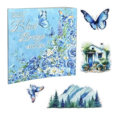 Imagem de WCCH Adesivos vintage Manor Scrapbook Suprimentos para Junk Journal, 30 folhas de adesivos autoadesivos PET para diário, scrapbooking, bujo, colagem, artes de artesanato para adultos, letras DIY azul