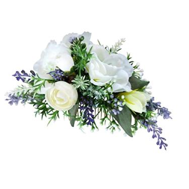Imagem de barenx Pentes de cabelo de noiva - pente de cabelo de flor de seda acessórios para vestido de casamento - branco e verde