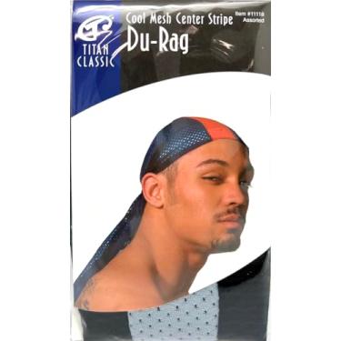 Imagem de Titan CENTRO DE MALHA CLÁSSICA COOL CENTER STRIPE DU RAG, Ondas para Dormir Perucas de Cetim Loc Durags, Toucas de Turbante de Pano Líquido, 1 Peça Cor Preto/Cinza