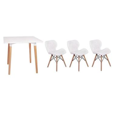 Imagem de Kit Mesa Jantar Eiffel 80x80 Branca + 03 Cadeiras Slim - Branca - Maga