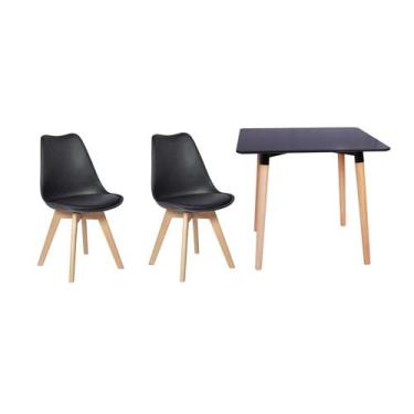 Imagem de Kit Mesa Jantar Eiffel 80x80 Preta + 02 Cadeiras Leda - Preta - Magazi