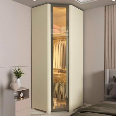 Imagem de Guarda-Roupa Modulado Innova 1 Porta com Vidro e Led 100% Mdf Off White - Gelius