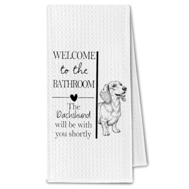 Imagem de ChissNook Dachshund Gifts Toalhas de mão de banheiro, presentes para amantes de donos de cães Weenie, presentes para mulheres, toalha de mão decorativa de cachorro dachshund engraçado para decoração
