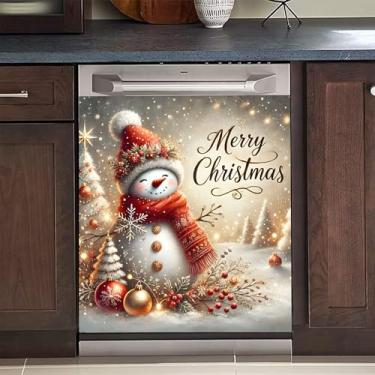 Imagem de BVBOX Capa magnética de Natal para lava-louças 58 cm x 66 cm, capas magnéticas reutilizáveis para geladeira, ímãs de lava-louças, capa decorativa para porta de geladeira, painel adesivos (boneco de