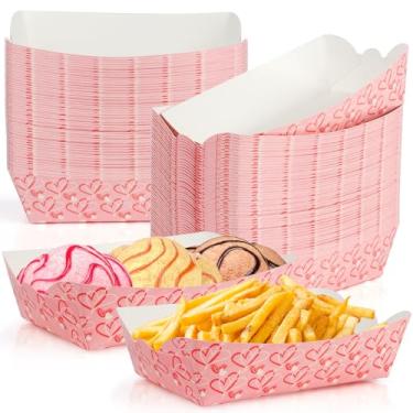 Imagem de Yunamudo 50 peças, bandejas de papel para o dia dos namorados, pratos sem necessidade de dobrar, barcos de comida de papel, descartáveis, nacho, taco, salgadinhos, recipiente para festa de aniversário