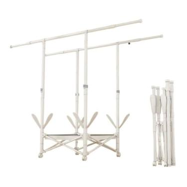 Imagem de Hhsdyl Vareta de Roupeiro de Chão a Teto, Vareta de Roupa Ajustável em Comprimento, Organizador de Roupeiro com 1 ou 2 Varões para Uso Interior e Exterior,White,Double C