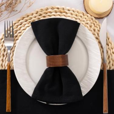 Imagem de Santaben Guardanapos de pano de outono preto conjunto de 12 guardanapos de algodão laváveis a granel 43 cm × 43 cm para decoração de mesa de casamento festa de casamento chá de bebê aniversário