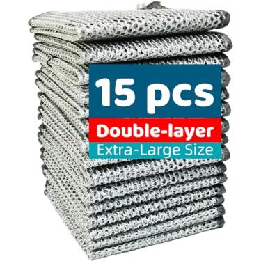 Imagem de UFOGIFF Pano de lavar louça multiuso de tamanho extra grande, pano de prato sem arranhões, esfregador de lã de aço reutilizável, sem arranhões, secagem rápida, multiuso para cozinha, limpeza de