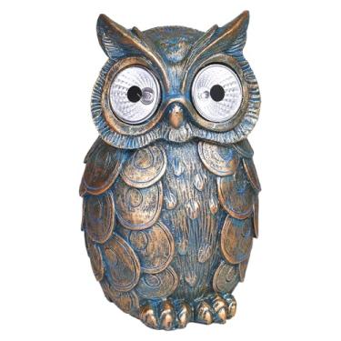 Imagem de Dalekana Estátua de coruja ao ar livre com luz solar brilhante, 19 cm H à prova d'água resina coruja decoração de jardim presente para pátio e gramado