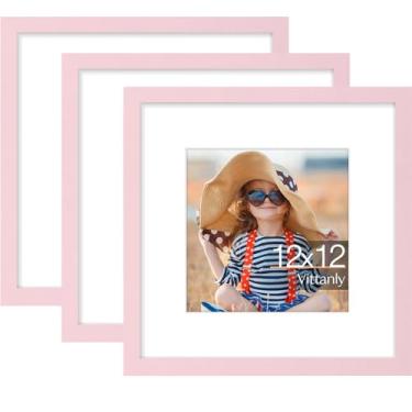 Imagem de Vittanly Conjunto de 3 porta-retratos de 30 x 30 cm, exiba imagens 20 x 20 cm com tapete ou 30 x 30 cm sem tapete para montagem na parede, molduras para decoração de casa, madeira projetada, rosa