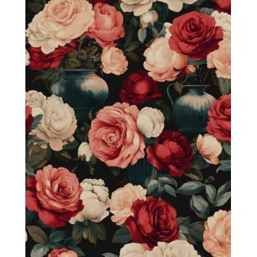 Imagem de BOKEBEVE Papel de parede floral vintage descasque e cole papel de contato de flores coloridas Boho papéis de parede brilhantes para banheiro quarto armário de parede retrô amigável para locatários