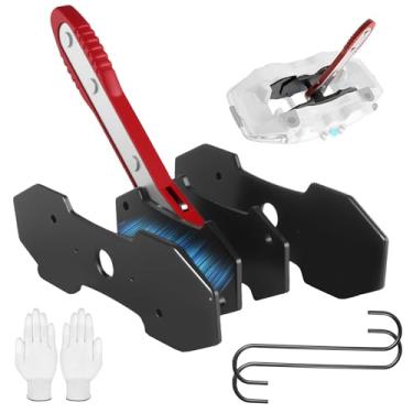 Imagem de QonicFly Ferramenta de compressão de pinça de freio, ferramenta de compressor de pistão de pinça com 2 peças de placas de aço extra grandes e catraca giratória de 360° para reparo de freio a disco em