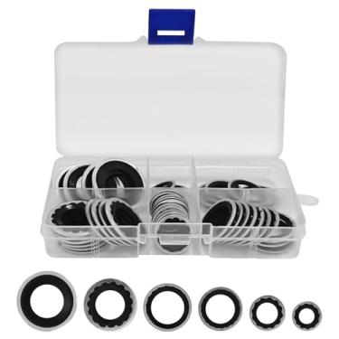 Imagem de HHZL Kit de vedação de anel de vedação CA seladora para porta de compressor de ar condicionado, kit de anel de vedação AC sortido de arruela, 6 tamanhos de borracha ligada para compressor CA arruela