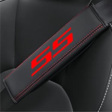 Imagem de YANGFANGV 2 peças de capas de cinto de segurança SS compatíveis com acessórios de carro Camaro SS almofadas de alça de ombro couro confortável condução segura (SS-r)