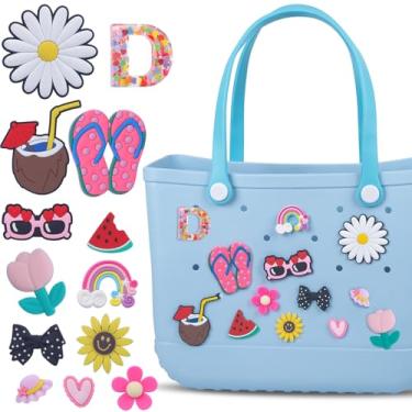 Imagem de LA KEN DU Conjunto de pingentes de letras para bolsa Bogg, 13 peças de pingentes de bolsa de praia compatíveis com acessórios de bolsa Simply Southern Bogg, Large, Pvc, PVC