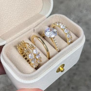 Imagem de Brincos de argola de zircônia cúbica redondos clássicos e conjunto de 3 peças joias de casamento de luxo para mulheres, 9, Latão, Zircônia cúbica