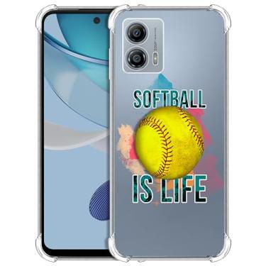Imagem de GlamCase Capa para Motorola G53, capa transparente para Moto G53 5G - Softball is Life Impresso Slim Fit Flexível Transparente À Prova de Choque Capa Traseira/Capa para Motorola Moto G53 5G.