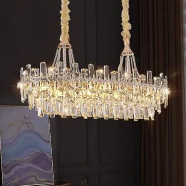 Imagem de Luminária pendente de cristal moderna e sofisticada - Ideal para sala de estar, sala de jantar e quarto (formato oval de 100 cm).