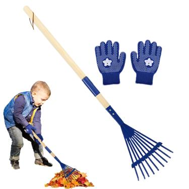 Imagem de Ancinho de jardim pequeno para crianças, ancinho tamanho infantil - Kit de ancinho e de jardim | Ancinhos de gramado infantil com alça de removível para exploração ao ar livre, trabalho de jardinagem,