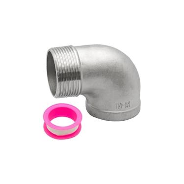 Imagem de AUXBC Cotovelo de rua de 90 graus, macho NPT de 3,8 cm x fêmea NPT de 3,5 cm, acessórios de tubo de aço inoxidável 304 para tubo de água, tubo de ar, tubo de PVC com 1 fita