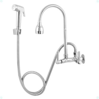 Imagem de Torneira Cozinha Parede Restaurante Metal Pia Ducha Inox