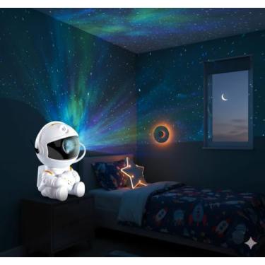 Imagem de Luminária Projetor Galáxia LED em Formato de Astronauta, Decorativa com Controle Remoto, Rotação 360°, Projeção de Cores para Quarto e Sala