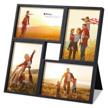 Imagem de Winlor Molduras de colagem, 10 x 15 cm, 4 aberturas, porta-retratos com vidro HD real, para parede de galeria, decoração de casa e mesa, preto